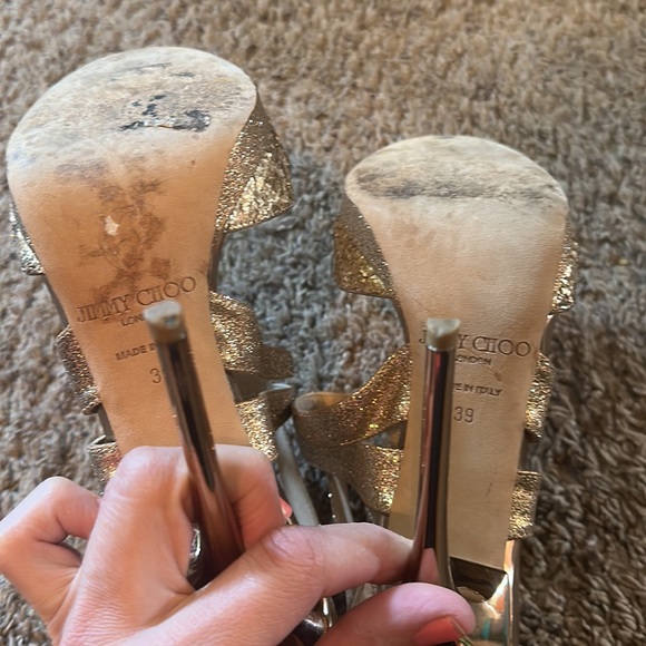 Jimmy Choo Leila Gold Heel Sandals - Picture 7 of 11